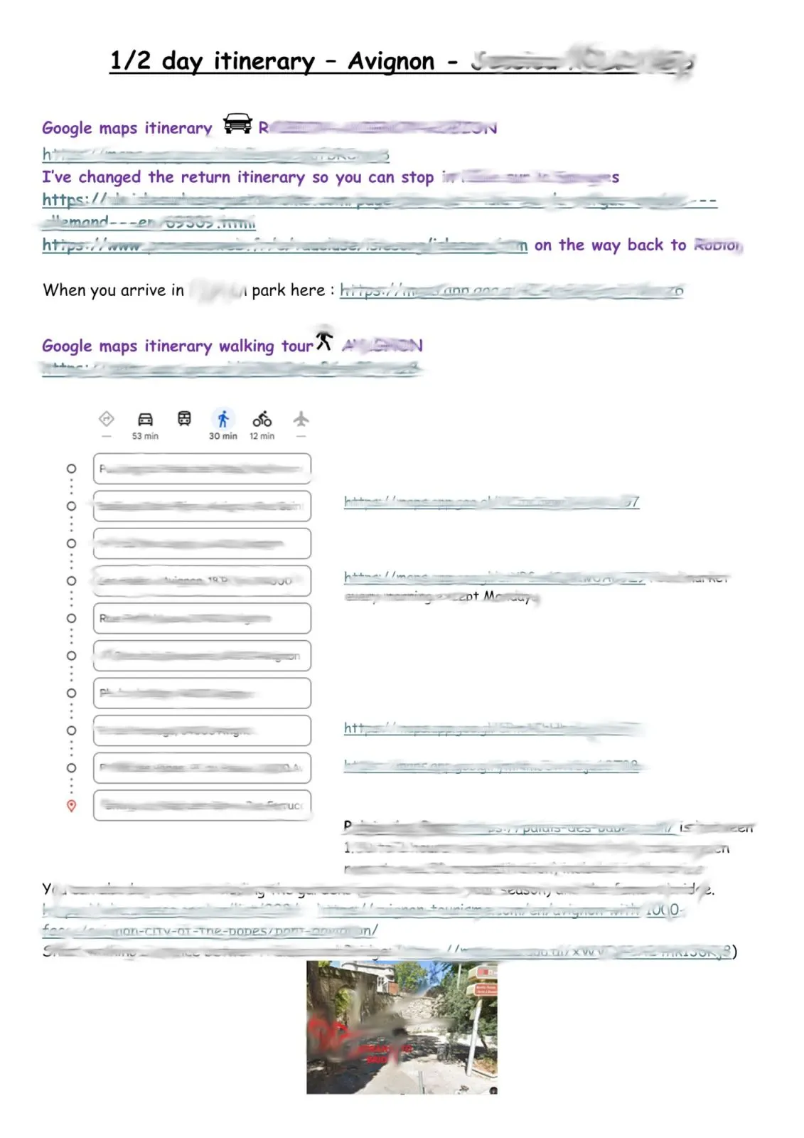 Example of a customized itinerary map